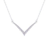 Asfour Crystal V Chain Necklace With Round Zircon Stones In 925 Sterling Silver-ND0432